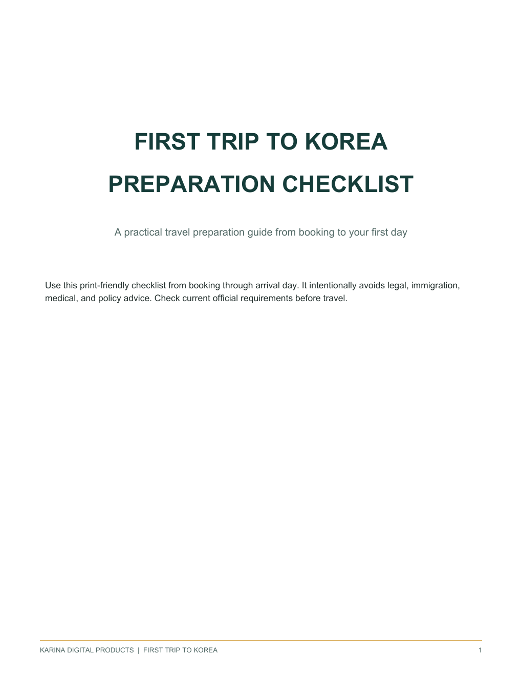 First Trip to Korea Checklist cover