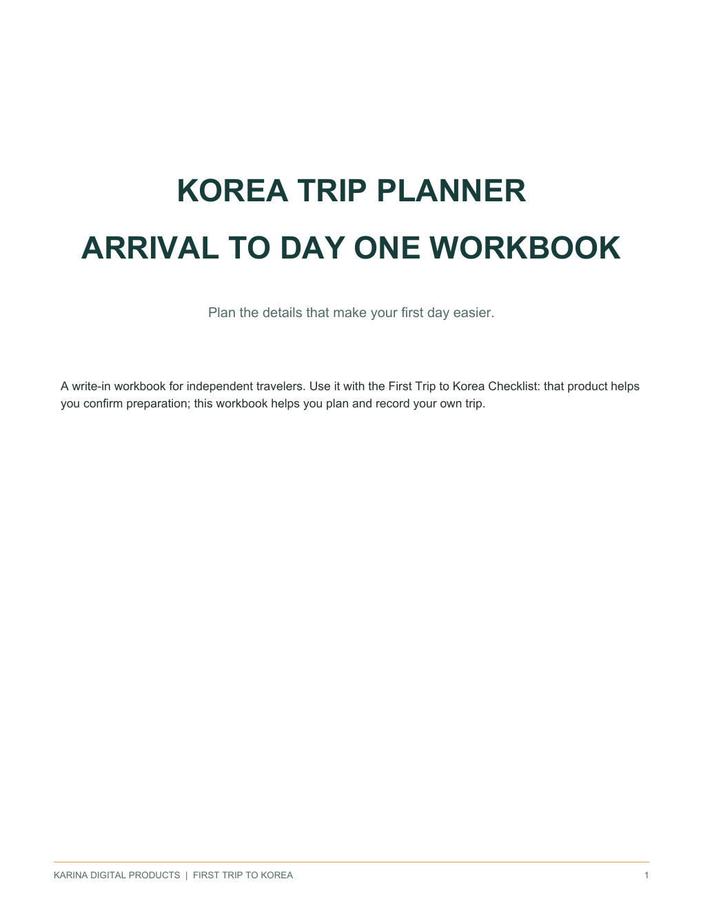 Cover of Korea Trip Planner Arrival to Day One Workbook